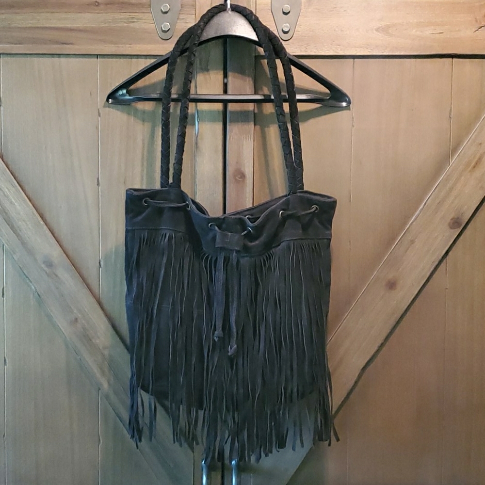 Forver21 black suede like fringe purse